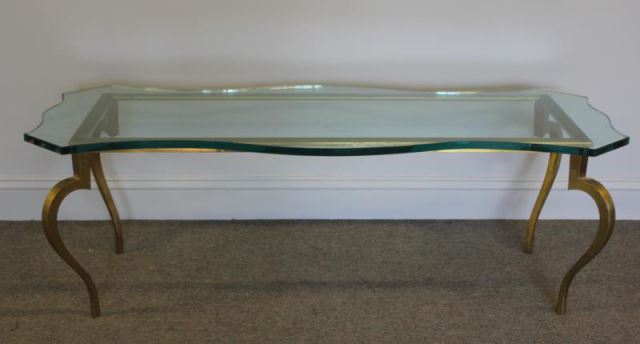 Appraisal: Decorative Curved Leg and Thick Glass Top CoffeeTable Unusual shaped