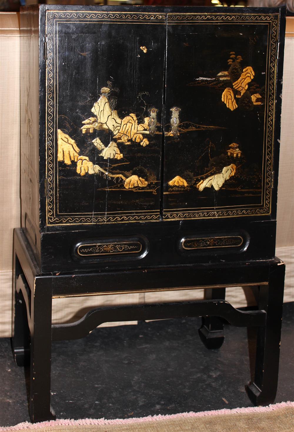 Appraisal: CHINOISERIE DECORATED CABINET ON STAND having a rectangular form with