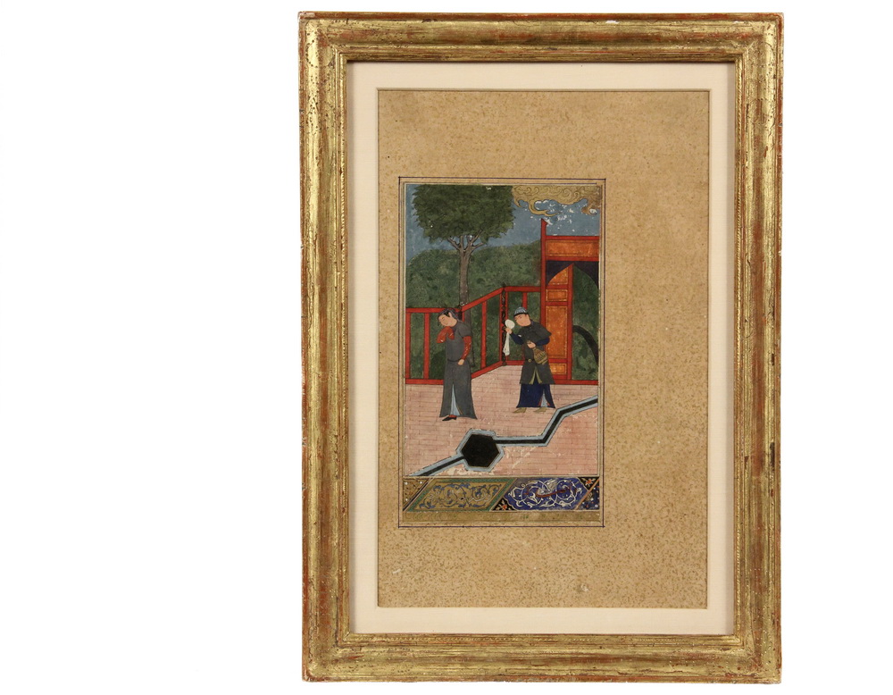 Appraisal: PERSIAN MINIATURE PAINTING - Illuminated Manuscript Page depicting a man