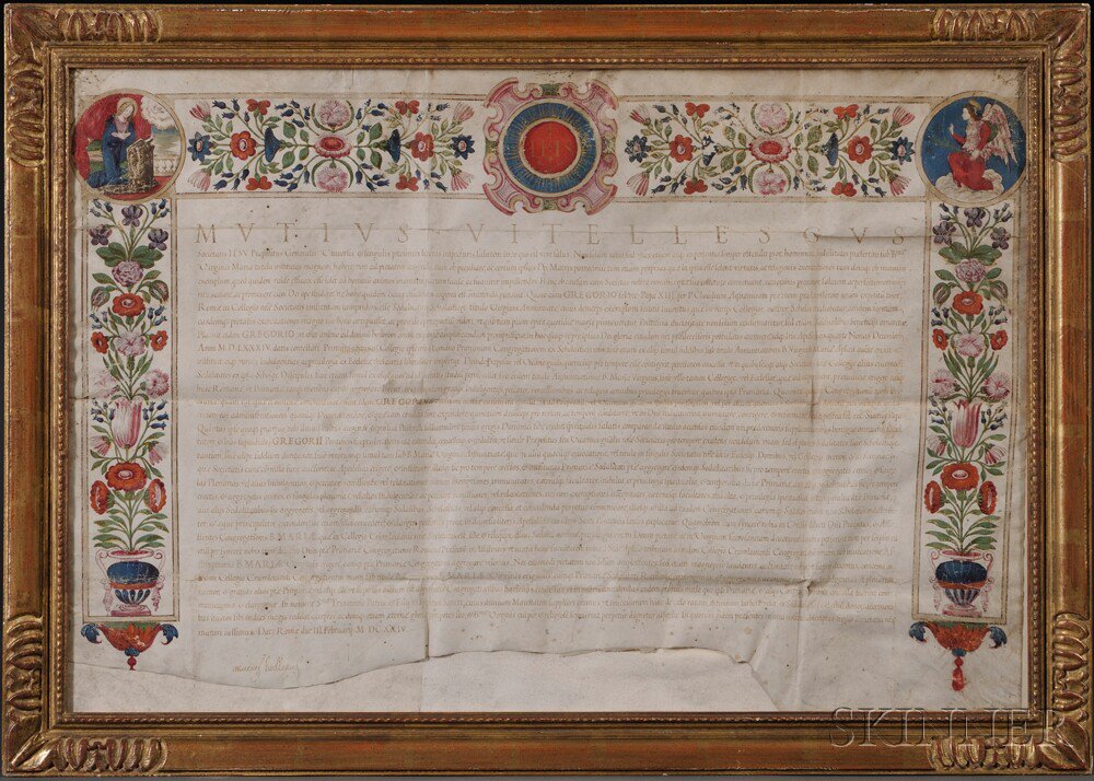 Appraisal: Vitelleschi Mutio - Illuminated Parchment Document Signed Rome February Jesuit