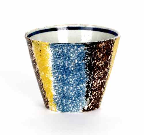 Appraisal: Blue yellow and brown rainbow spatter cup th c h