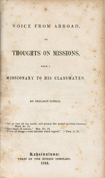 Appraisal: DIBBLE SHELDON A Voice from Abroad or Thoughts on Missions