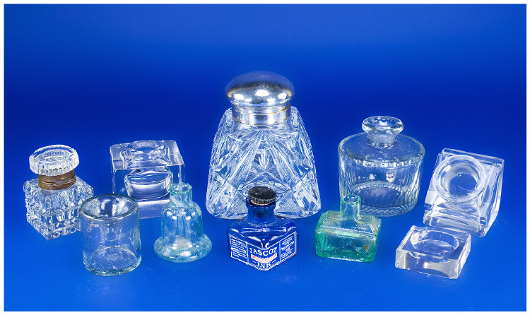 Appraisal: Collection Of Nine Glass Inkwells various shapes and dates th