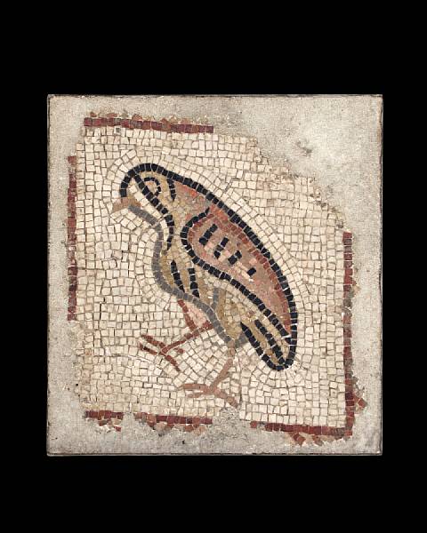 Appraisal: A Roman mosaic fragment The stylized bird rendered in mid