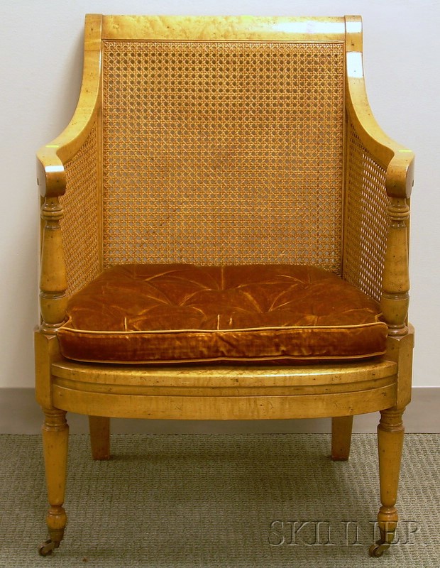 Appraisal: Neoclassical-style Caned Bird's-eye Maple Armchair with Seat Cushion