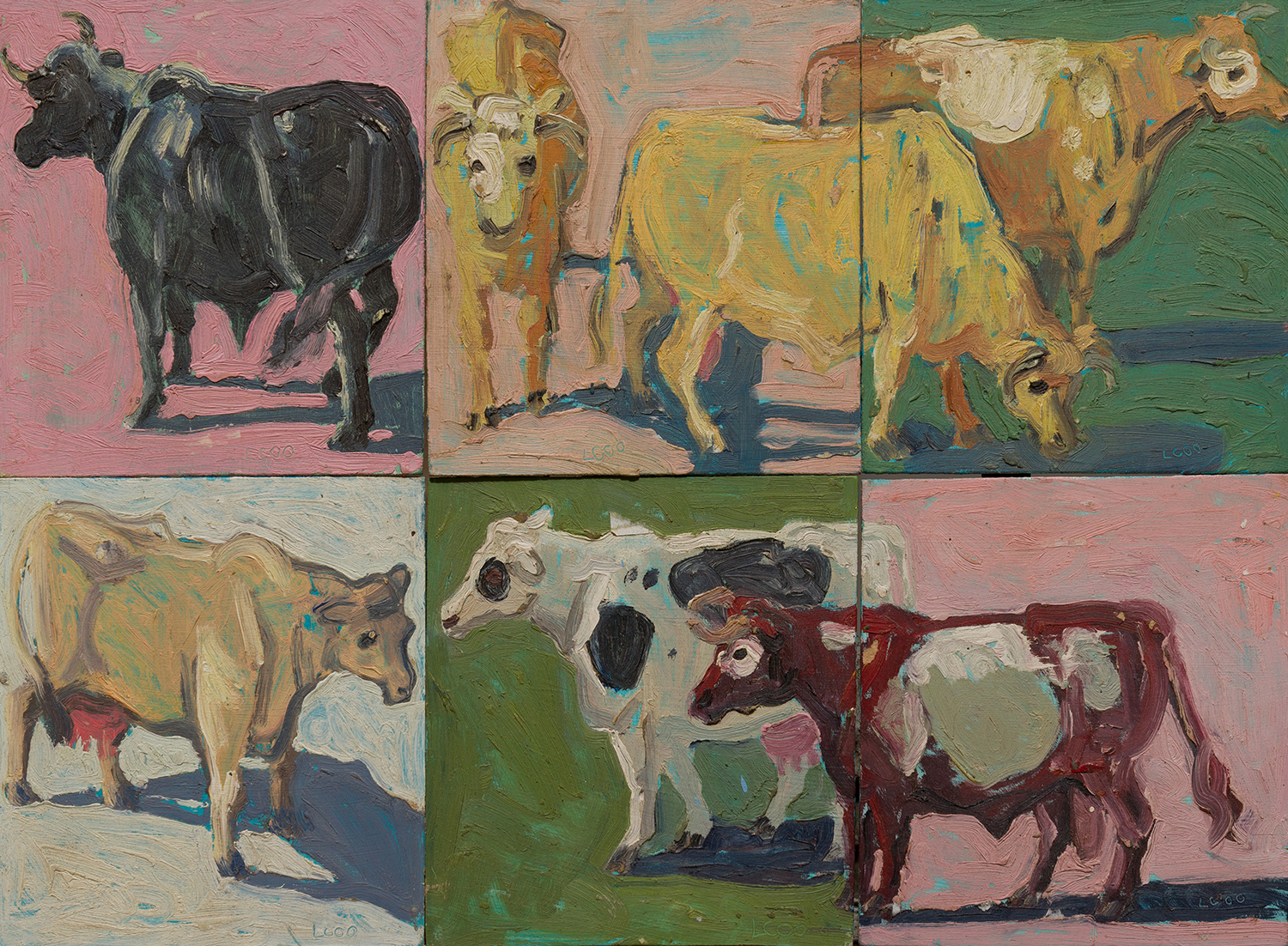 Appraisal: LUCY CULLITON BORN Cows oil on board six panels needs