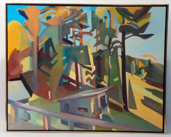 Appraisal: Martha Armstrong large oil on canvas titled Yellow Zigzag circa