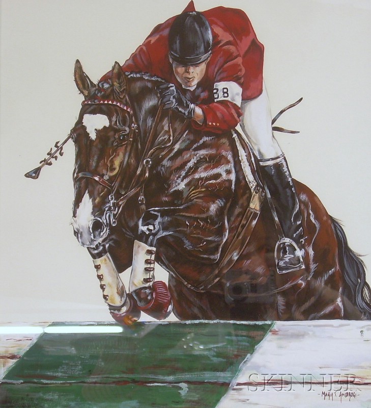 Appraisal: Framed Gouache on Paper Board Image of a Jockey on