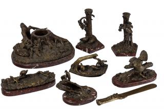 Appraisal: A RARE RUSSIAN EIGHT-PIECE BRONZE DESK SET BY ROMAN IVANOVICH