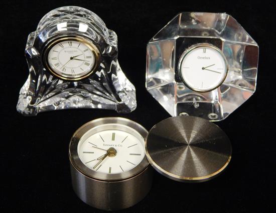 Appraisal: Three small clocks by Tiffany Co Orrefors and Waterford Tiffany