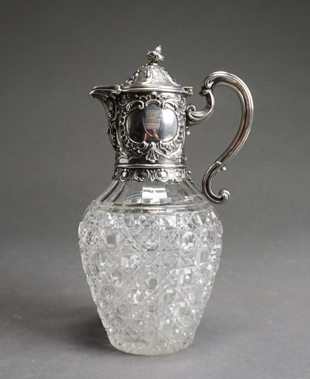 Appraisal: GERMAN -SILVER AND CRYSTAL CLARET JUG H IN CM German