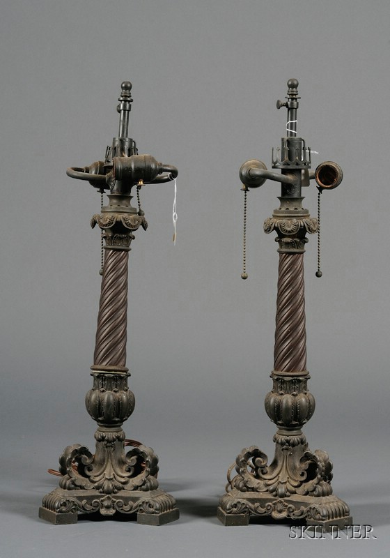 Appraisal: Pair of Renaissance Style Patinated Spelter Lamp Bases late th