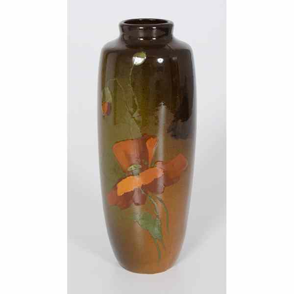 Appraisal: Owens Brown Glaze Vase American a brown glaze tapered pottery