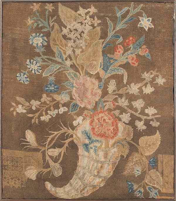 Appraisal: English needlework panel late th c of a cornucopia x