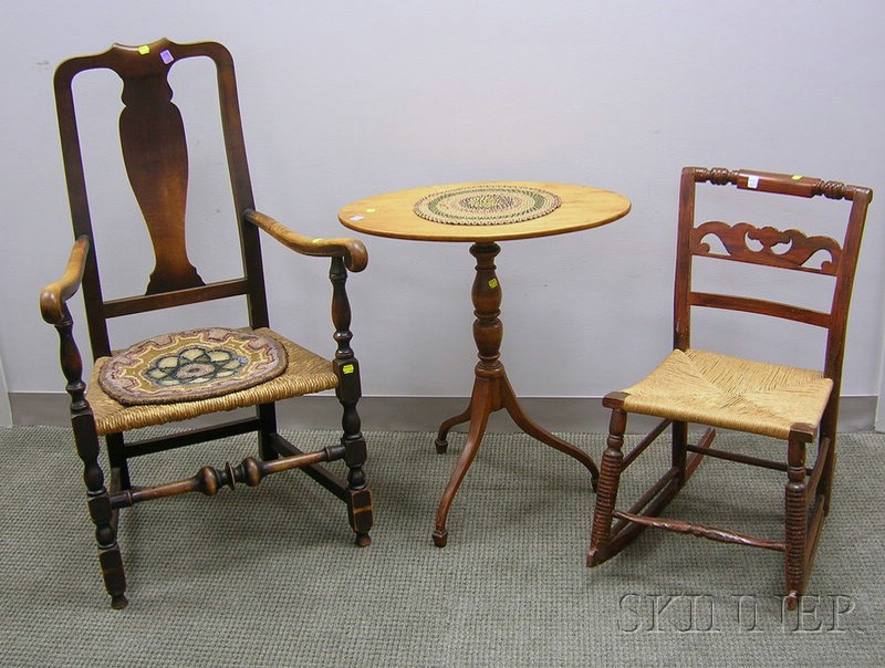 Appraisal: Three Pieces of Miscellaneous Furniture a rocking painted fancy chair