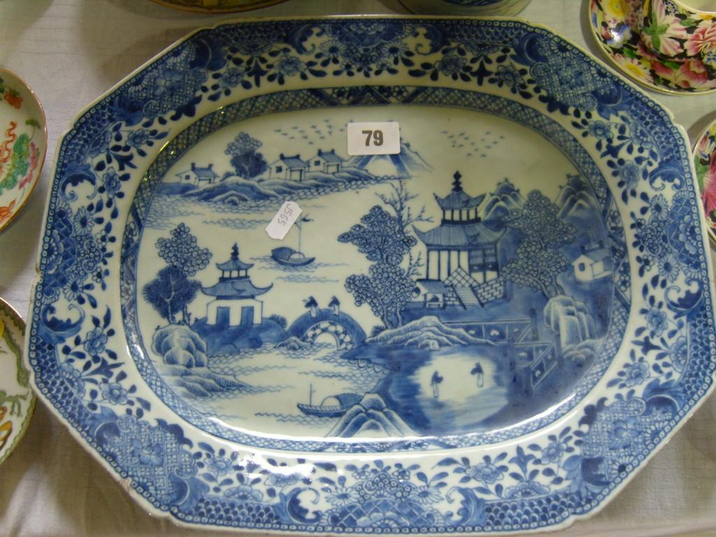 Appraisal: A th century oriental meat plate with blue and white