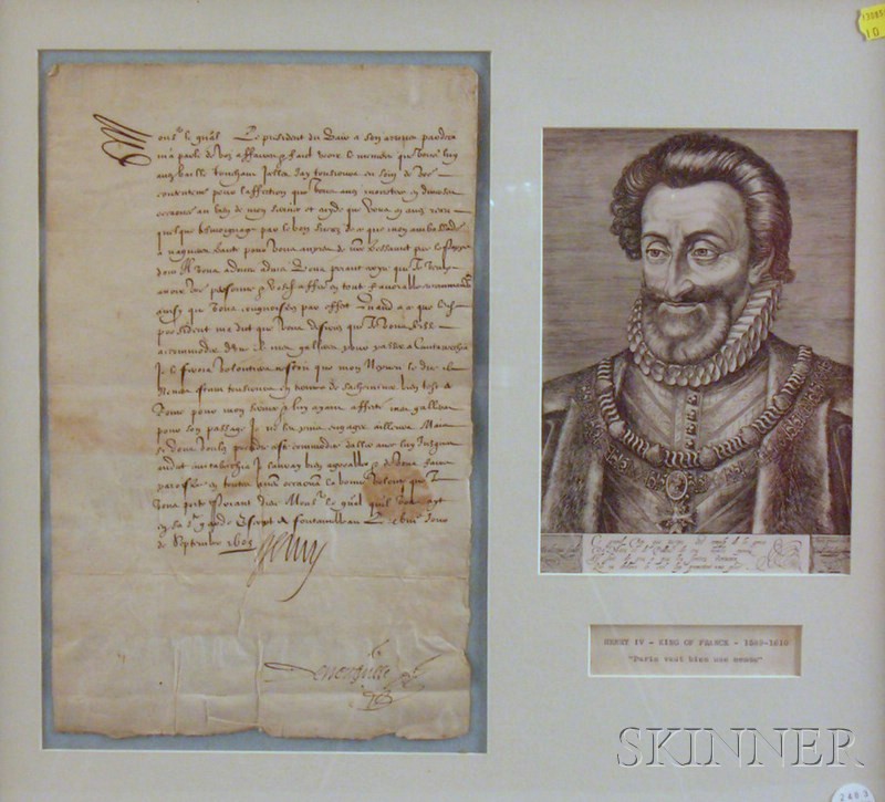 Appraisal: Henri IV King of France - Manuscript document signed September