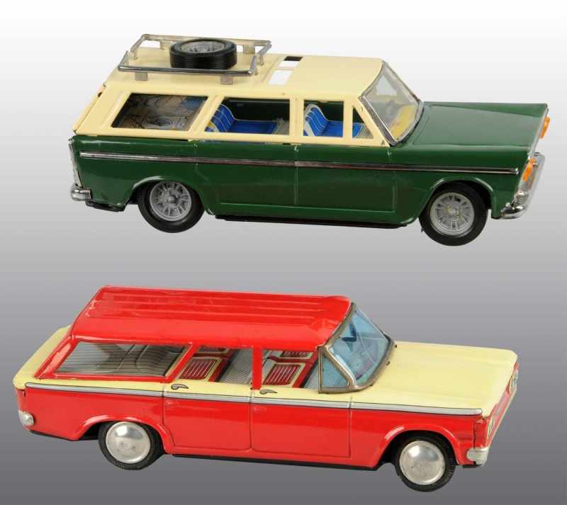 Appraisal: Lot of Tin Litho Station Wagon Friction Toys Description Japanese