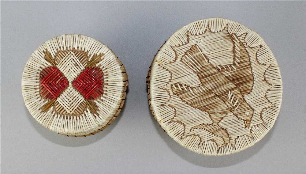 Appraisal: TWO WOODLANDS QUILLED BIRCH BARK BOXES h in x dia