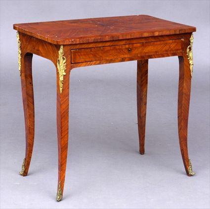 Appraisal: LOUIS XV GILT-METAL-MOUNTED KINGWOOD SIDE TABLE The -veneered cross-banded top