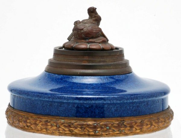 Appraisal: A Sevres porcelain inkwell Cobalt glaze with bronze mounts and