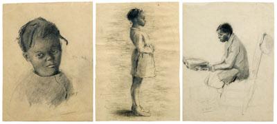 Appraisal: Three African-American drawings standing girl titled verso quot Had the