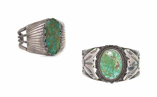 Appraisal: Two Navajo Sterling Silver and Turquoise Cuff Bracelets circa each