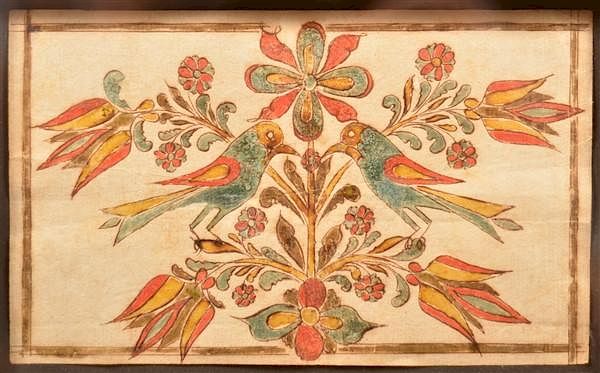 Appraisal: Southeastern PA Fraktur Bookplate with Birds Southeastern Pennsylvania Late th