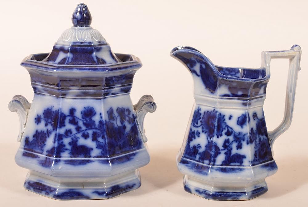 Appraisal: Flow Blue China Cashmere Pitcher Sugar Bowl Flow Blue Ironstone