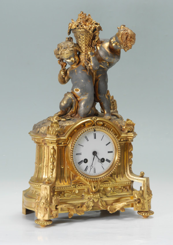 Appraisal: HENRI MARC FRENCH GILT METAL FIGURAL MANTLE CLOCK Gilt metal