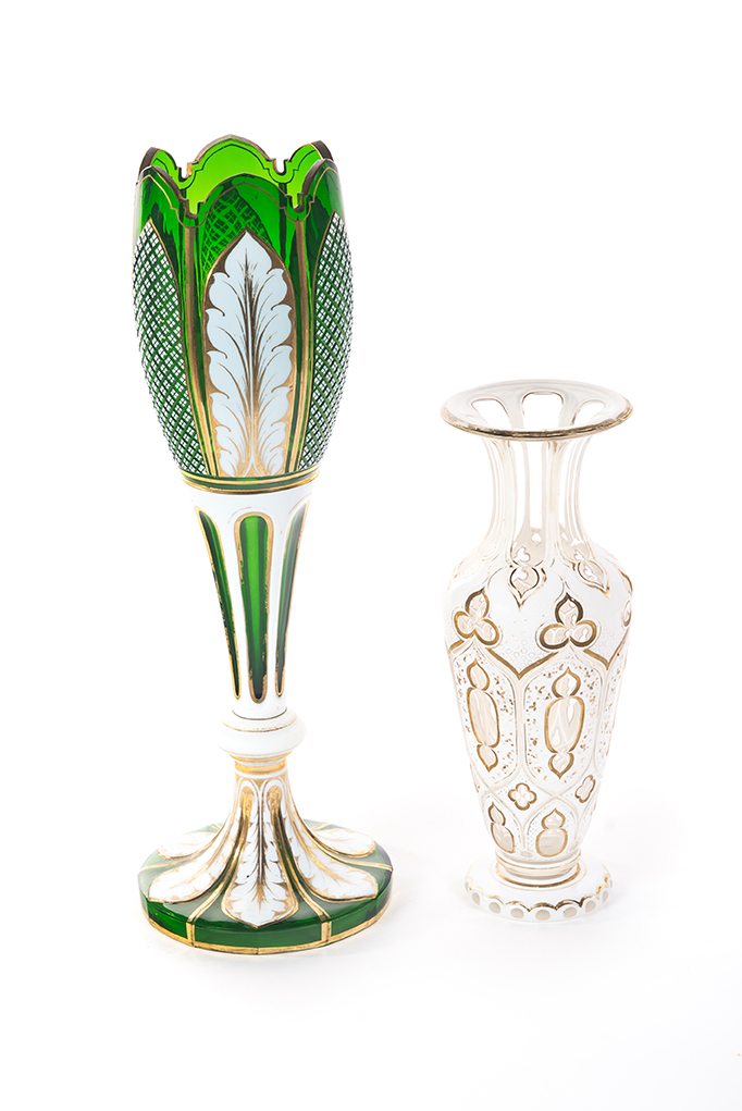 Appraisal: TWO CUT OVERLAY VASES European th quarter- th century Tulip-shaped