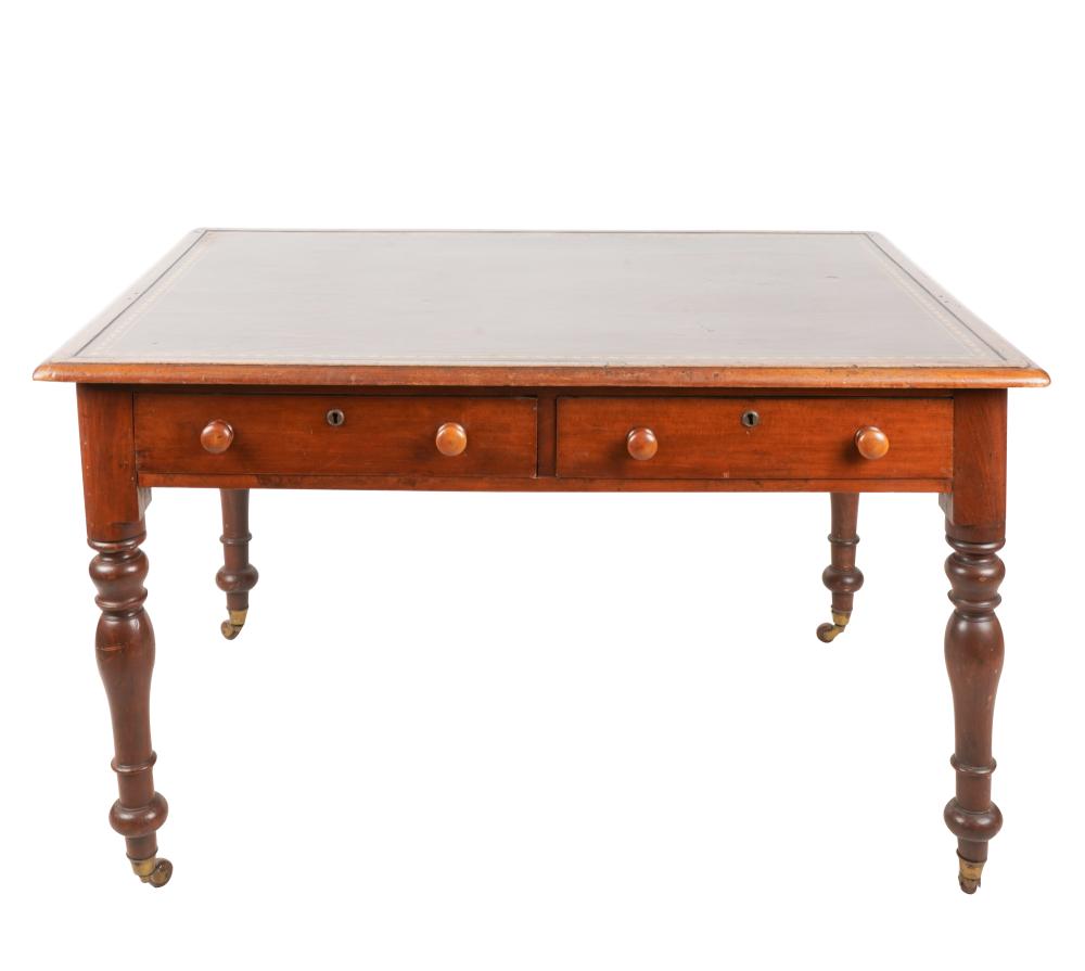 Appraisal: WALNUT WRITING TABLElate th early th century the gilt-tooled leather-inset