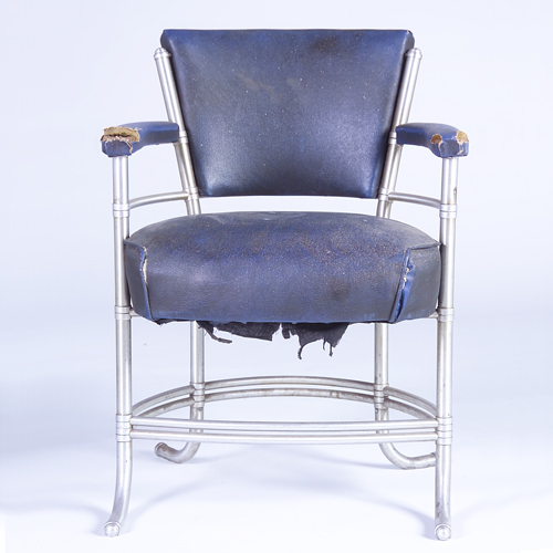 Appraisal: WARREN McARTHUR Armchair on tubular aluminum frame with original blue