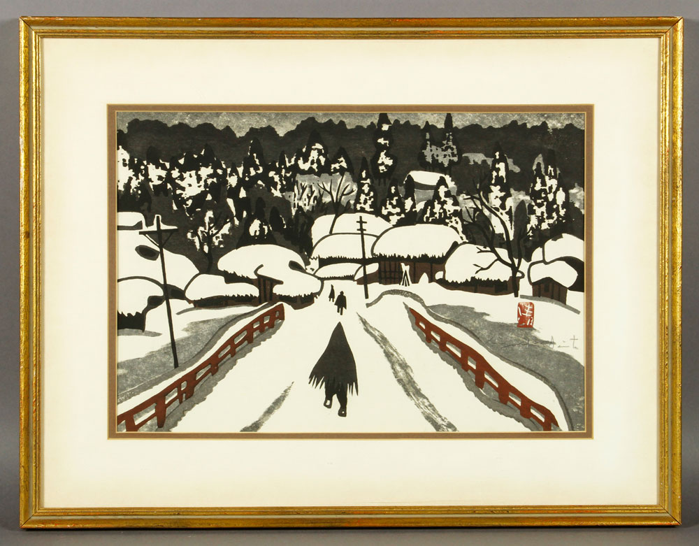 Appraisal: A - Saito Winter Scene Woodblock Print Kiyoshi Saito Japanese