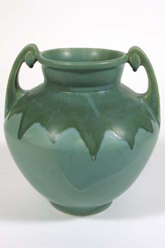 Appraisal: AMERICAN ROSEVILLE MATT GLAZE VASE C The bulbous-shape double handled