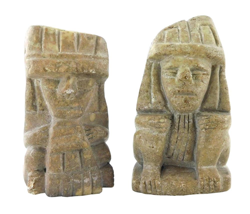 Appraisal: TRIBAL Pre-Columbian Post-Classic style pair of carved stone seated figures