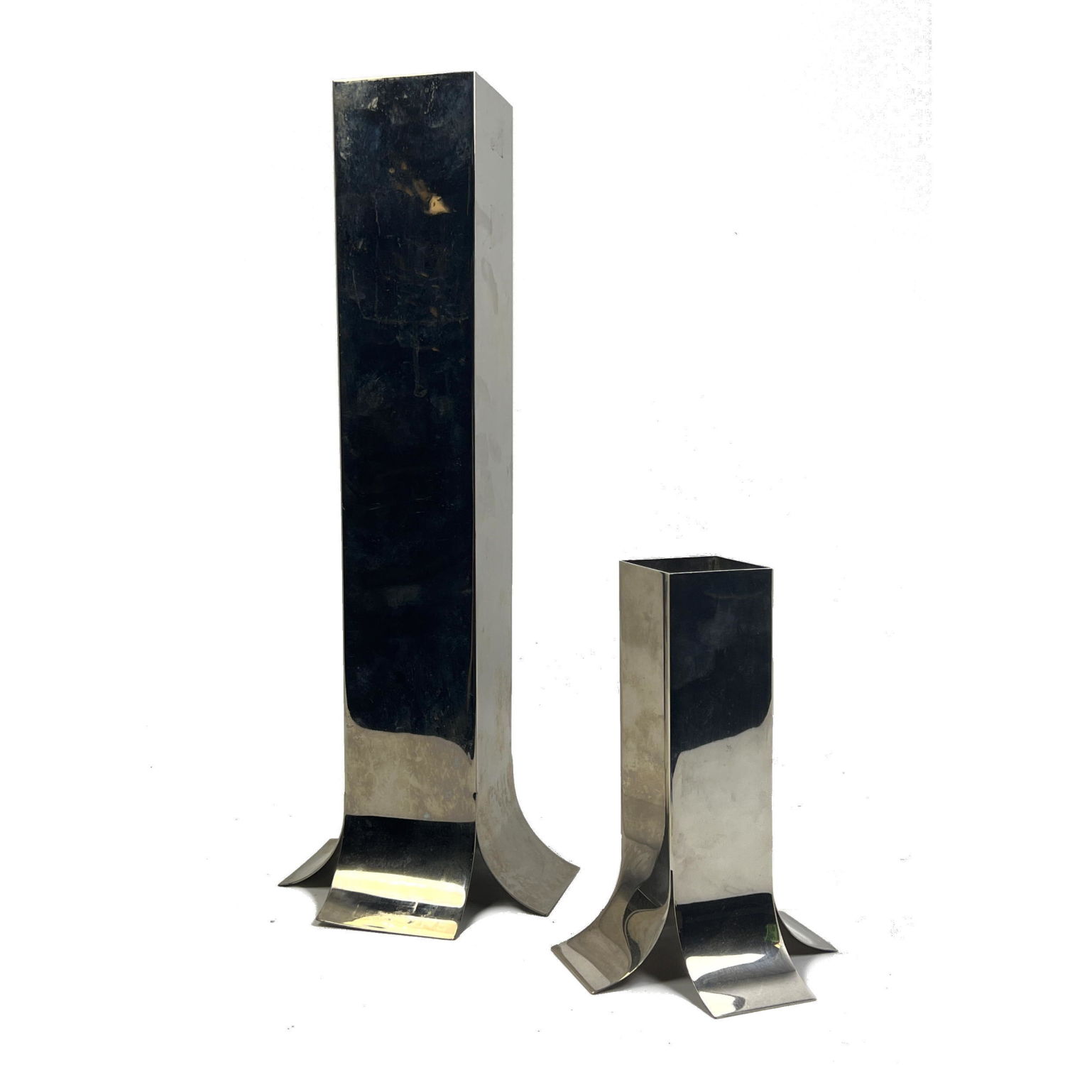 Appraisal: Pr SABATINI Italy Chrome Exploding Column Vases Modern Italian Design