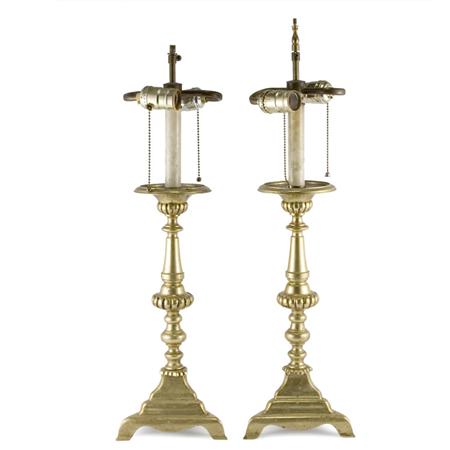 Appraisal: Pair of Dutch Baroque Style Brass Pricket Sticks Estimate -