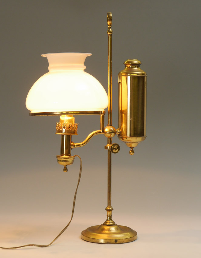 Appraisal: HINRICHS BRASS STUDENT LAMP Electrified single light stamped C F