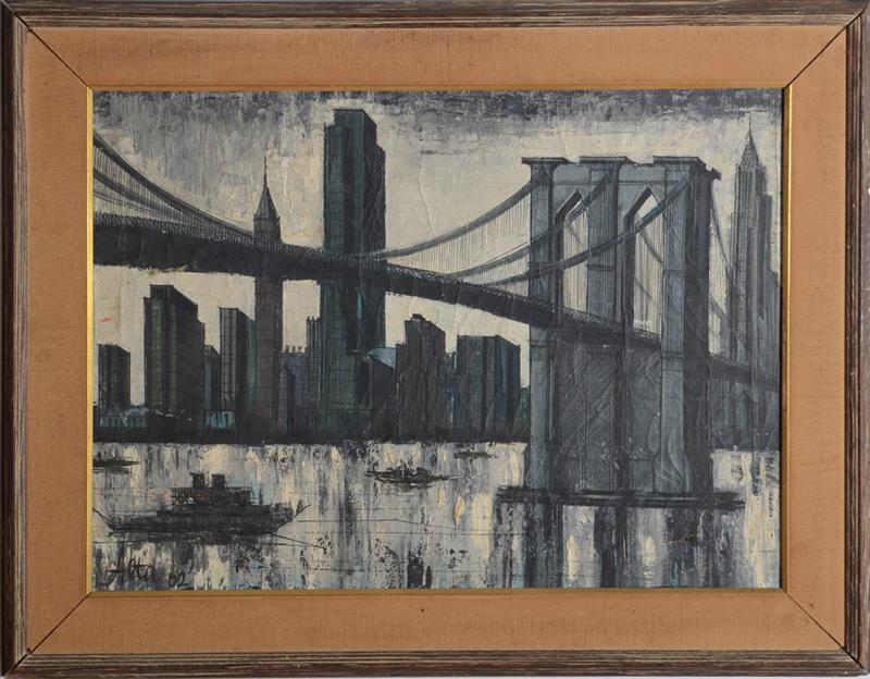 Appraisal: TH CENTURY SCHOOL THE BROOKLYN BRIDGE Oil on canvas signed