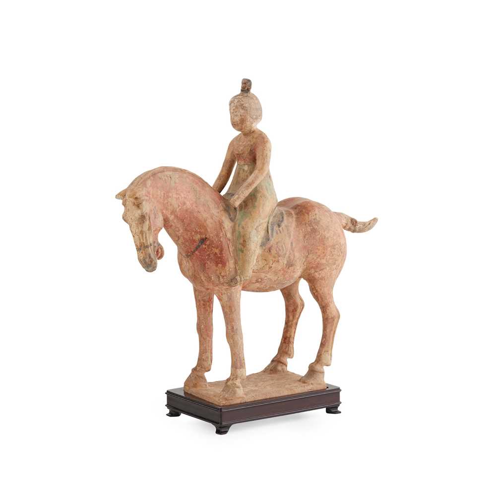 Appraisal: PAINTED POTTERY HORSE AND RIDER TANG DYNASTY OR LATER the