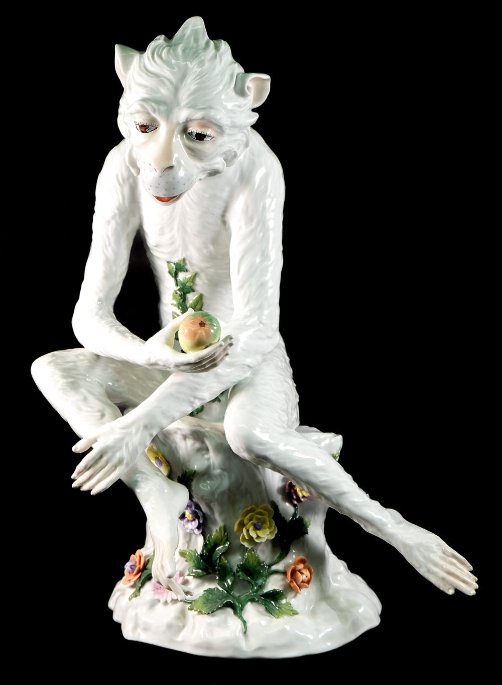 Appraisal: LARGE DRESDEN PORCELAIN MONKEY MARKED CARL THIEMECarl Thieme German founded