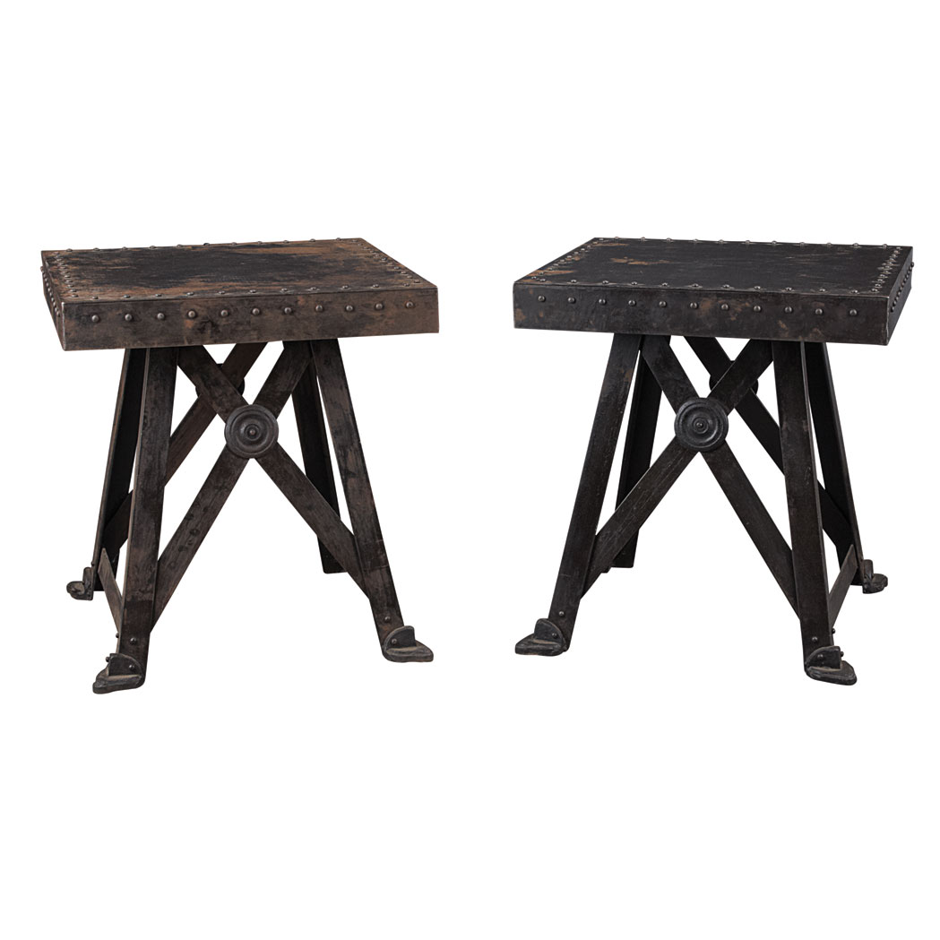 Appraisal: Pair of Rustic Metal Side Tables Height inches inches square