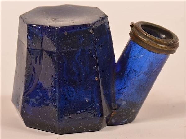 Appraisal: Cobalt Blue Blown Mold Glass Ink Well Cobalt Blue Blown