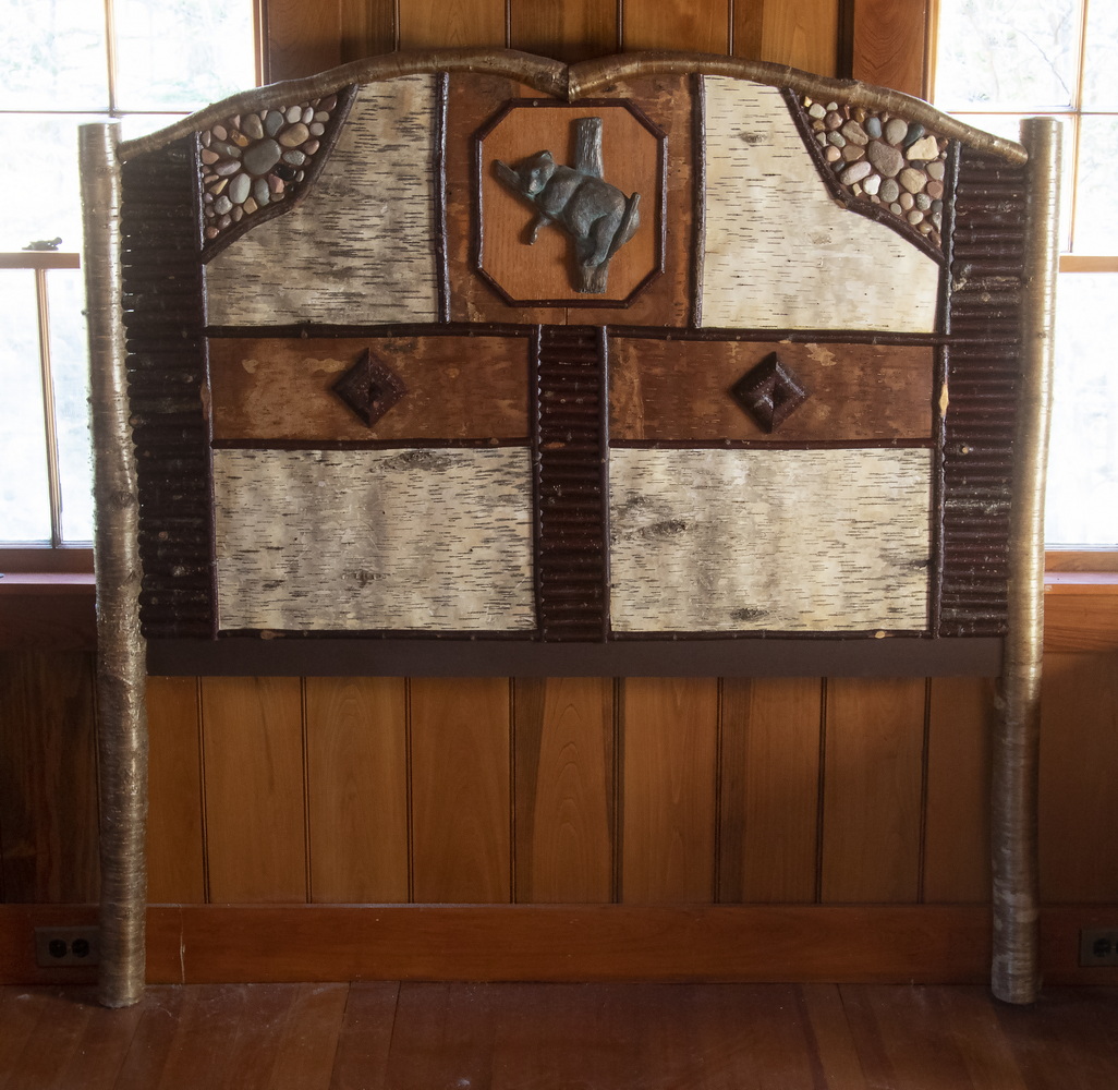 Appraisal: ADIRONDACK STYLE HEADBOARD Custom Full Size Headboard with yellow birch