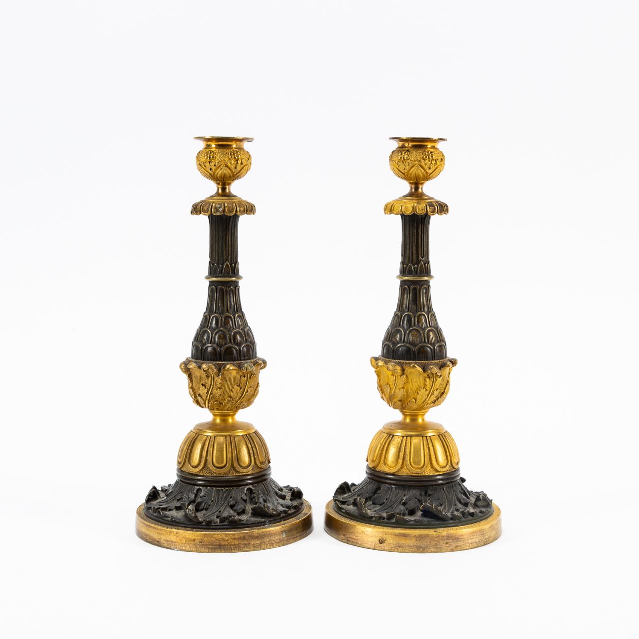 Appraisal: PR CHARLES X STYLE GILT BRONZE CANDLESTICKS French th century