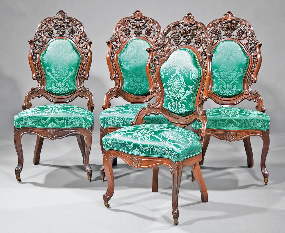 Appraisal: Four American Rococo Carved and Laminated Rosewood Side Chairs mid-