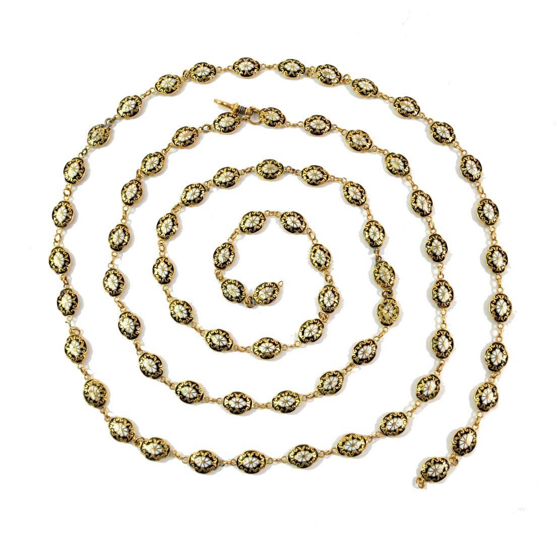 Appraisal: A Swiss gold and enamel guard chain th century with