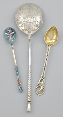 Appraisal: A Group of Three Russian Silver Spoons Containing a large