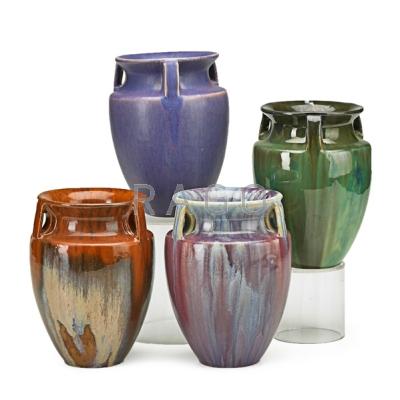 Appraisal: FULPER Four bullet vases assorted glazes Flemington NJ s All